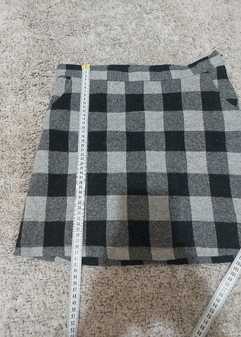 Gri Ekose Desenli Kadın Midi Etek kışlık L - Görsel 3