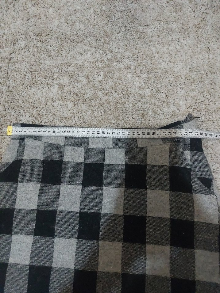 Gri Ekose Desenli Kadın Midi Etek kışlık L - Görsel 2