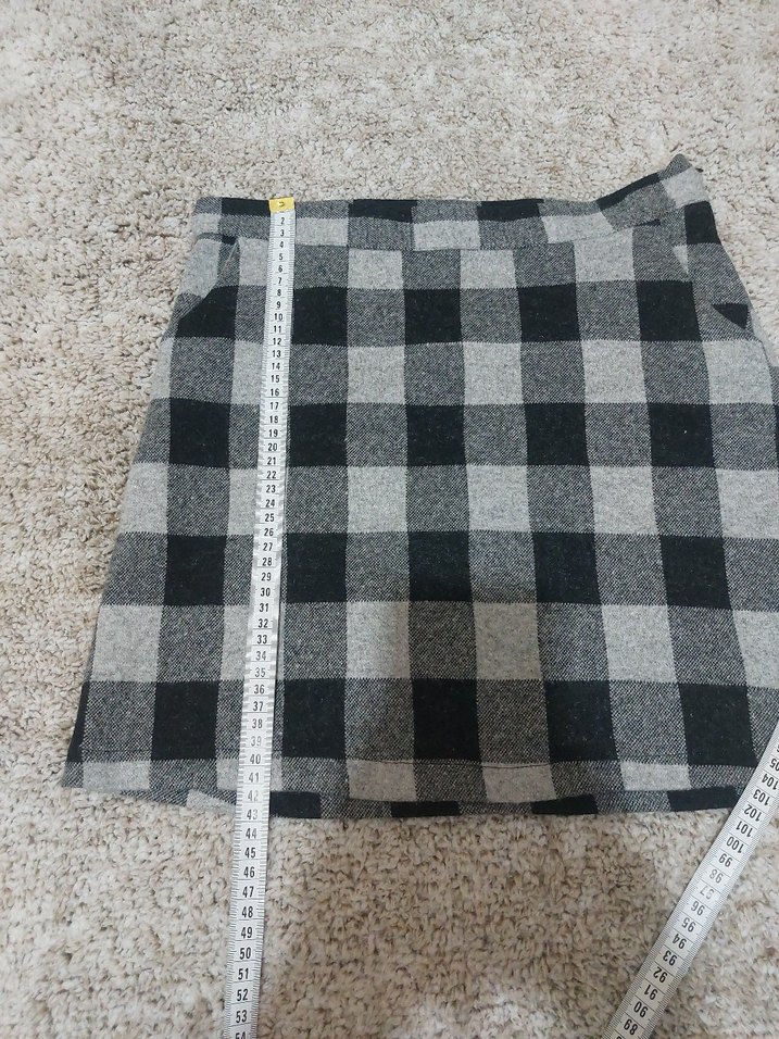Gri Ekose Desenli Kadın Midi Etek kışlık L - Görsel 3