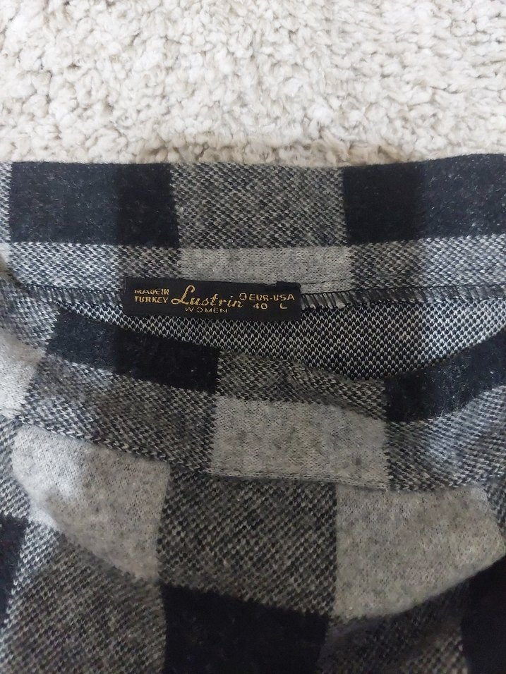 Gri Ekose Desenli Kadın Midi Etek kışlık L - Görsel 4