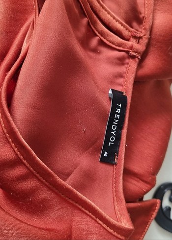 Kiremit rengi Saten Mini Kuşaklı Elbise - Görsel 6