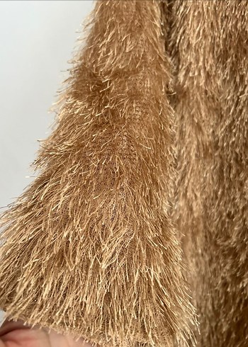 Bej Kadın Midi Yumuşak Peluş Elbise - Görsel 4