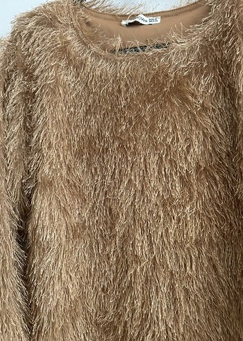 Bej Kadın Midi Yumuşak Peluş Elbise - Görsel 2