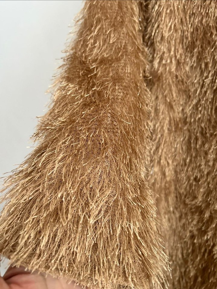 Bej Kadın Midi Yumuşak Peluş Elbise - Görsel 4