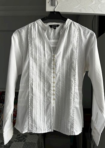 Düğmeli Beyaz Nakışlı Bohem Gömlek - Görsel 3