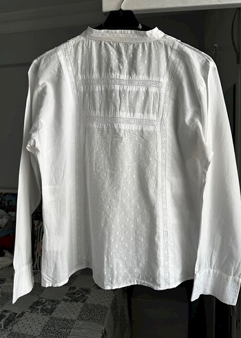 Düğmeli Beyaz Nakışlı Bohem Gömlek - Görsel 2