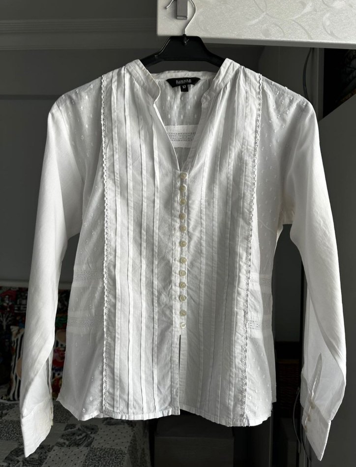 Düğmeli Beyaz Nakışlı Bohem Gömlek - Görsel 3