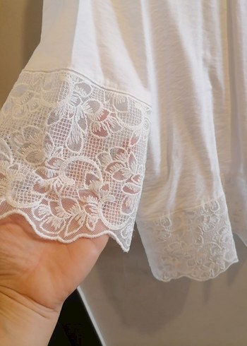 Düğmeli Beyaz Keten Kadın Gömlek - Görsel 2