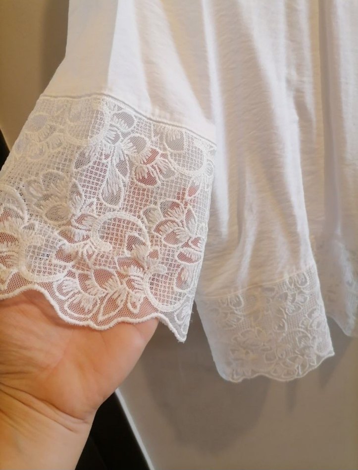 Düğmeli Beyaz Keten Kadın Gömlek - Görsel 2