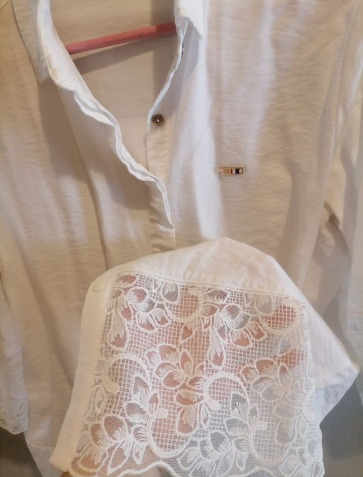 Düğmeli Beyaz Keten Kadın Gömlek - Görsel 4