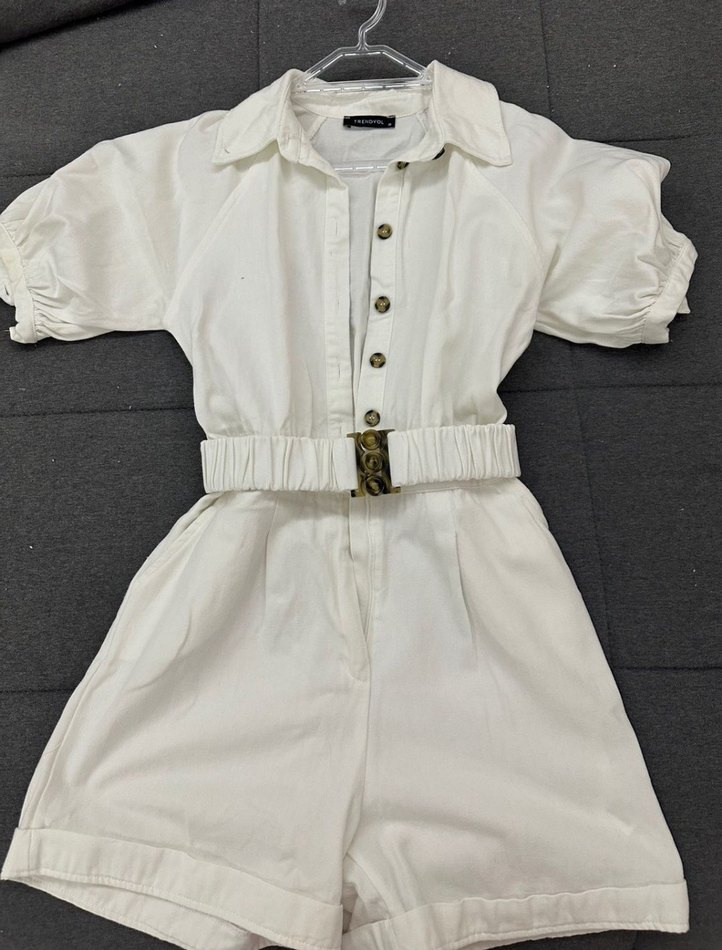 Beyaz V Yaka Mini Tulum M - Görsel 2