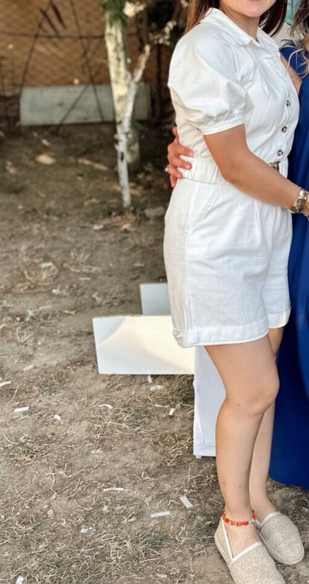 Beyaz V Yaka Mini Tulum M - Görsel 5