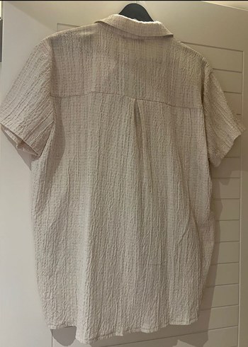 Bej Keten Düğmeli Kısa Kollu Gömlek şort takım - Görsel 4