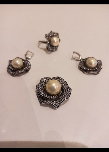 SO CHİC 925 ayar İnci detaylı işlemeli kadın takı seti - Görsel 4