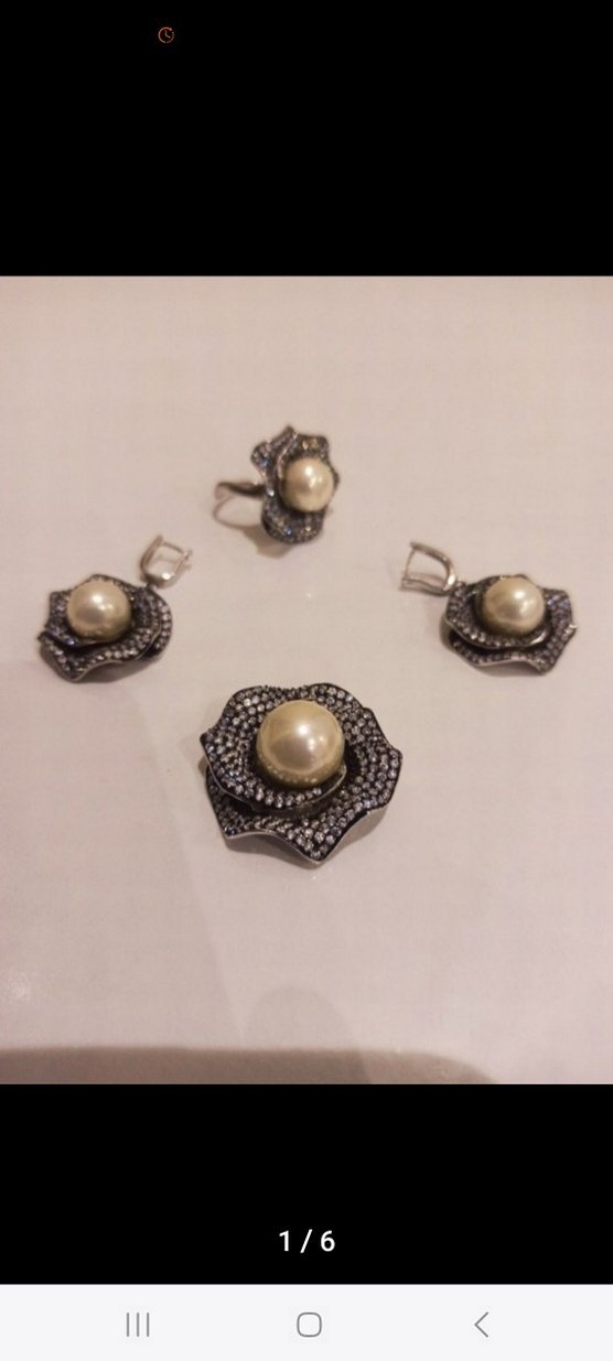 SO CHİC 925 ayar İnci detaylı işlemeli kadın takı seti - Görsel 4