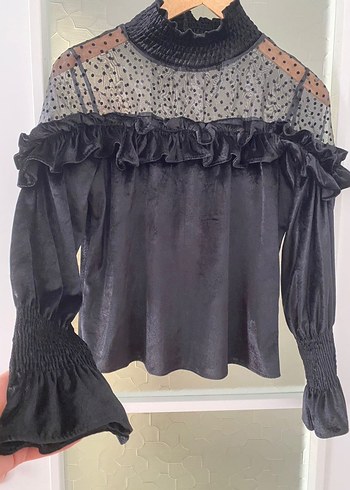 HELLİE kadın kadife şık bluz L - Görsel 4
