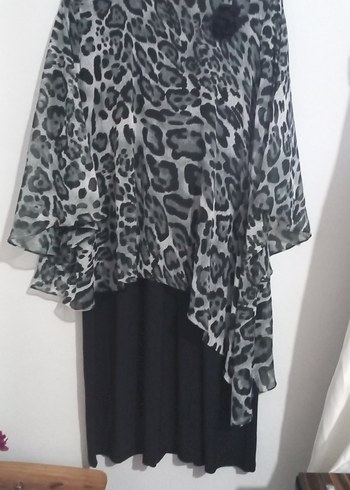 Gri Leopar Desenli midi elbise