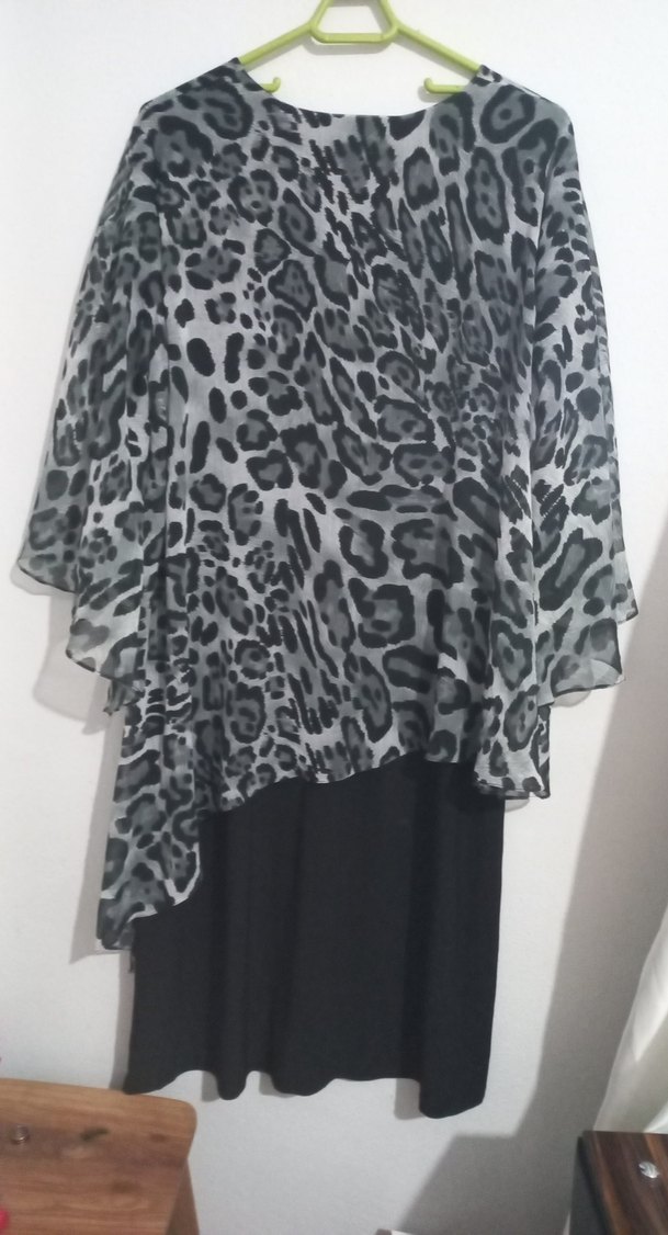 Gri Leopar Desenli midi elbise - Görsel 5