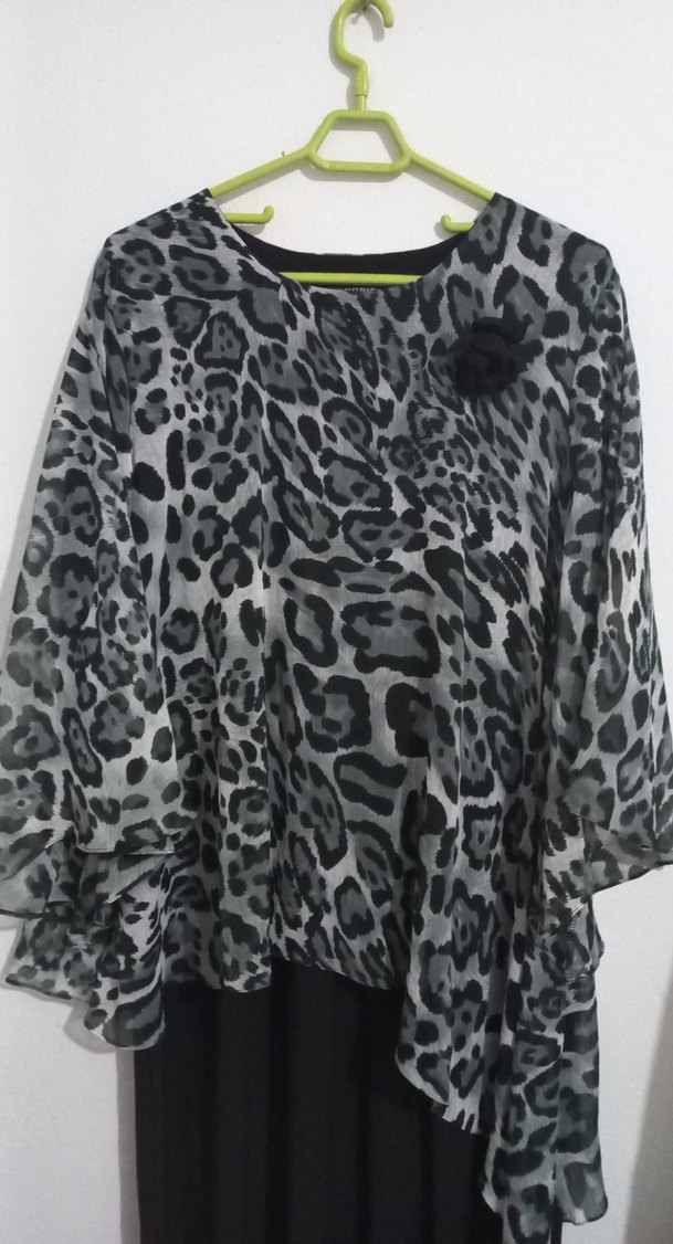 Gri Leopar Desenli midi elbise - Görsel 3