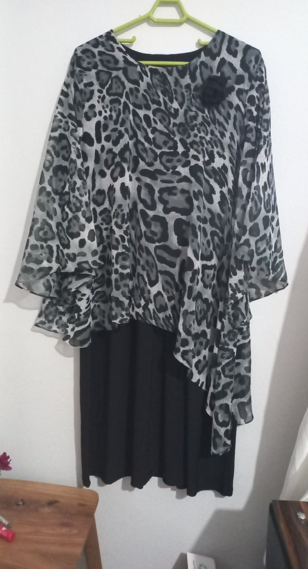 Gri Leopar Desenli midi elbise - Görsel 2