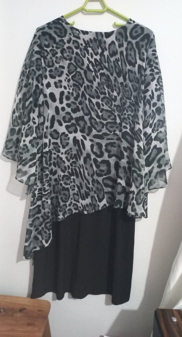 Gri Leopar Desenli midi elbise - Görsel 4