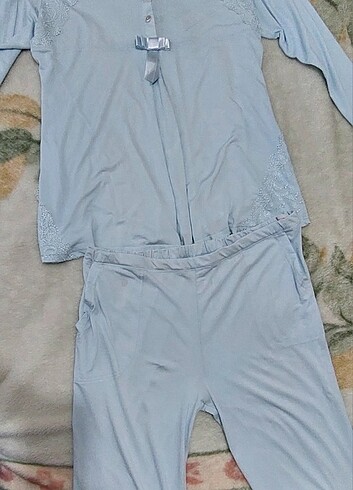 Güpürlü bebe mavisi lohusa pijama takımı 