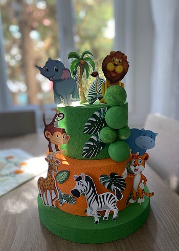 Renkli Safari Hayvan Figürlü maket pasta - Görsel 2