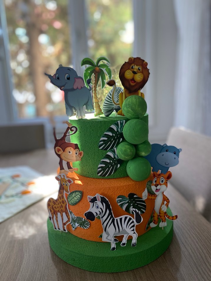 Renkli Safari Hayvan Figürlü maket pasta - Görsel 2