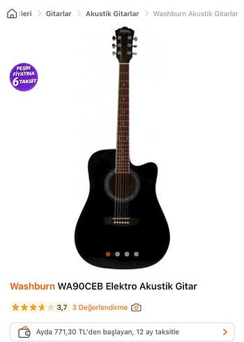Siyah Elektro Akustik Gitar