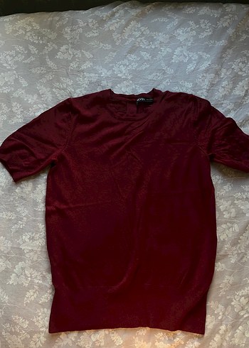 Bordo Kısa Kollu Kadın Tişört