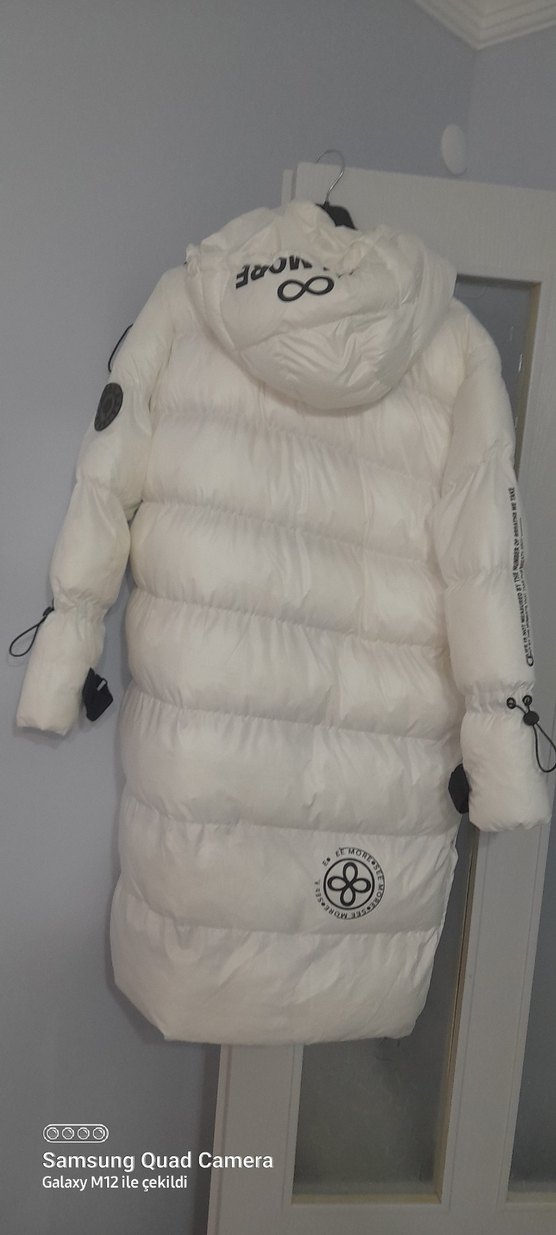 Beyaz Fermuarlı Kadın Midi Kaban s m beden uyumlu - Görsel 2