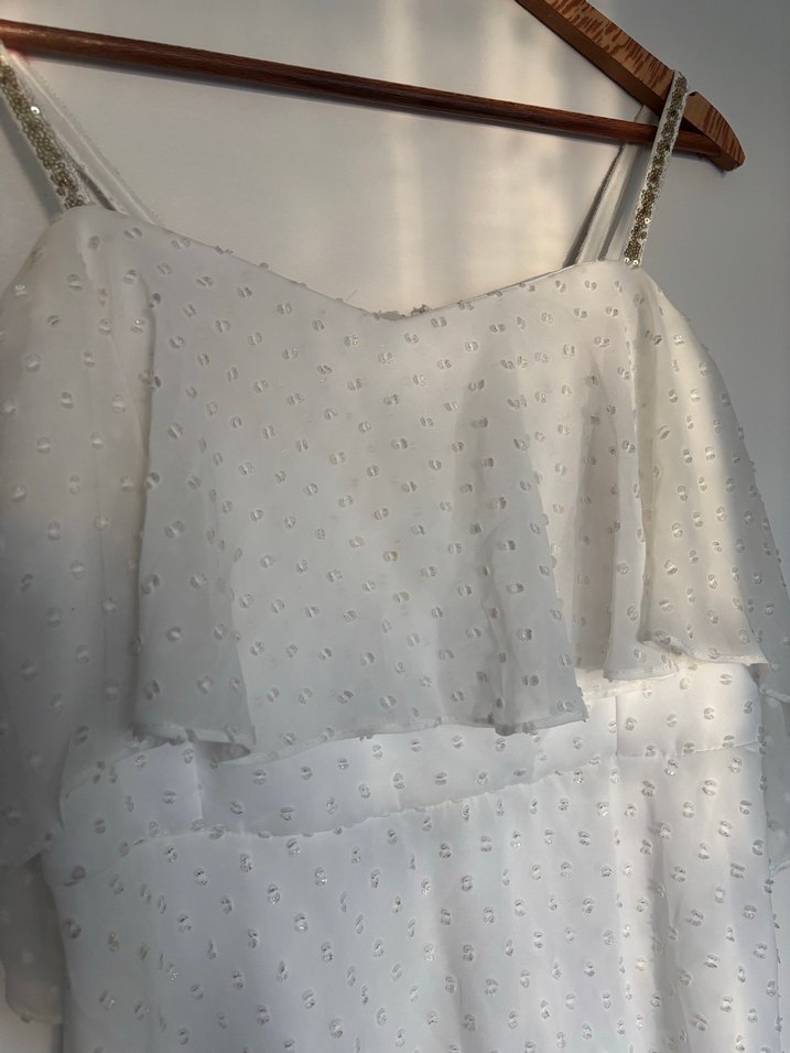 Düşük kollu Beyaz Mini Mezuniyet Elbisesi - Görsel 5