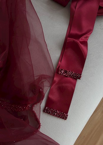 Seda Kurt Duvak Kuşak Seti Bordo - Görsel 4