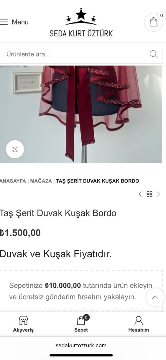 Seda Kurt Duvak Kuşak Seti Bordo - Görsel 2