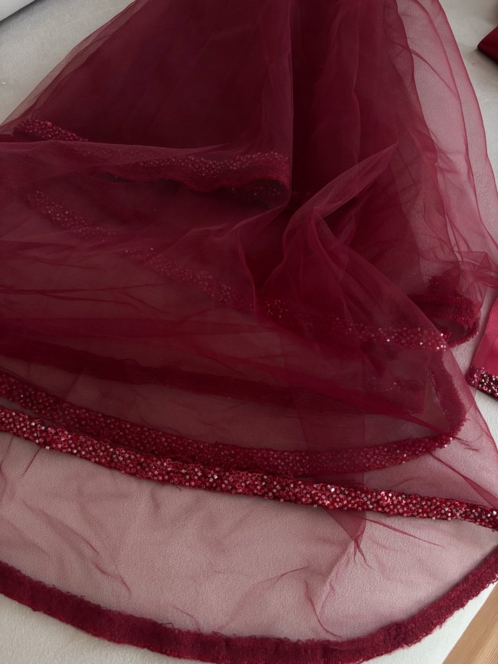 Seda Kurt Duvak Kuşak Seti Bordo - Görsel 3