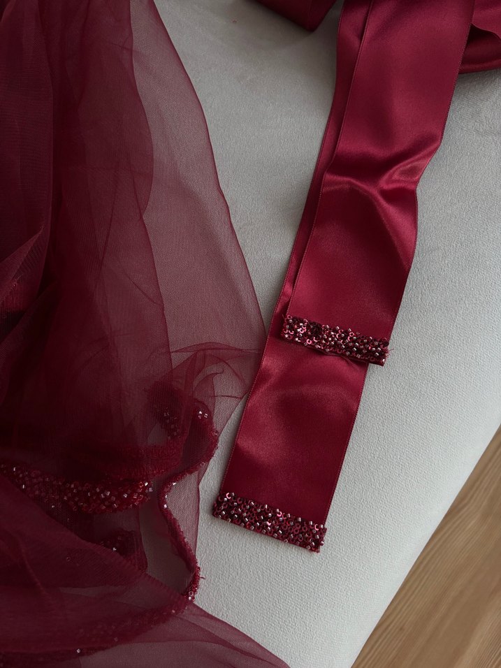 Seda Kurt Duvak Kuşak Seti Bordo - Görsel 4