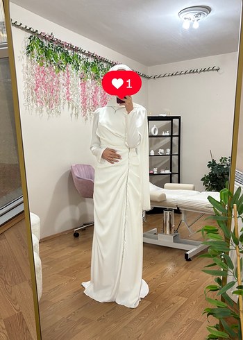 Drapeli Beyaz Uzun Kadın Elbise nikah elbisesi - Görsel 3
