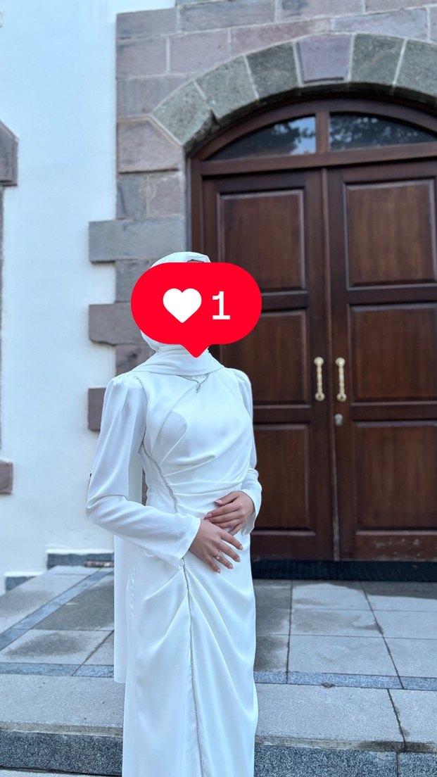 Drapeli Beyaz Uzun Kadın Elbise nikah elbisesi - Görsel 2