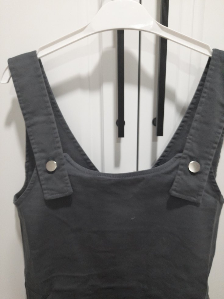 Siyah Keten Askılı Midi Kısa Salopet - Görsel 2