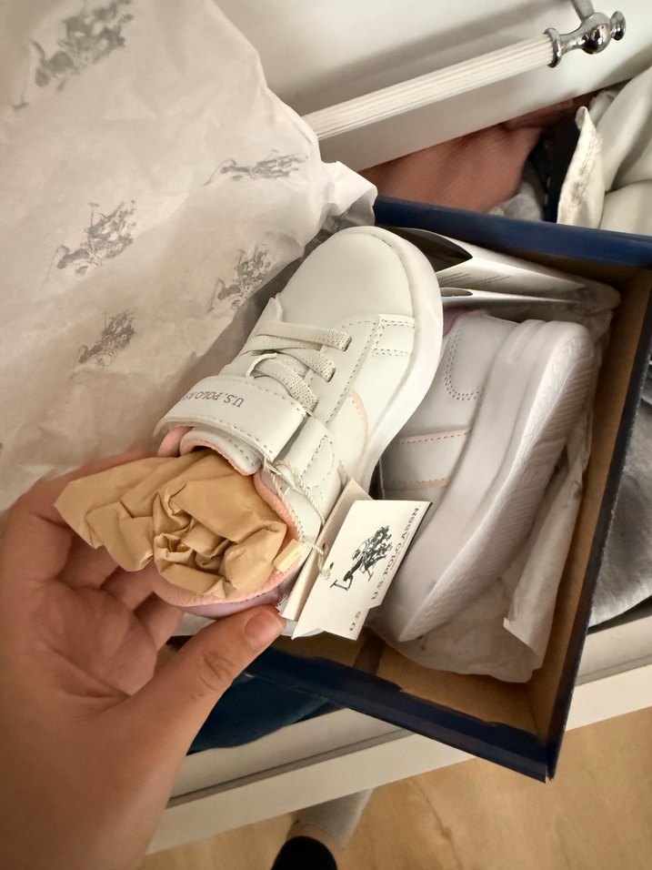 Kız Çocuk Beyaz Spor Ayakkabı Cırt Cırtlı - Görsel 4