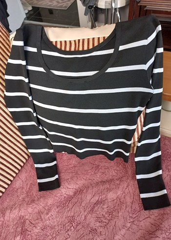 Çizgili Siyah Hamile Triko Bluz - Görsel 2