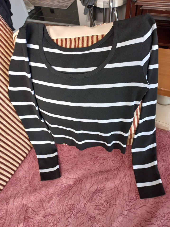 Çizgili Siyah Hamile Triko Bluz - Görsel 2