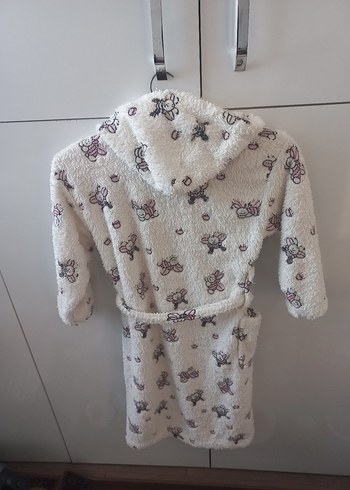 Kız Çocuk Kapüşonlu Baskılı Beyaz Bornoz - Görsel 2