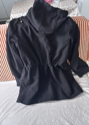 Siyah Mini Kapüşonlu Fermuarlı Kadın Ceket - Görsel 2