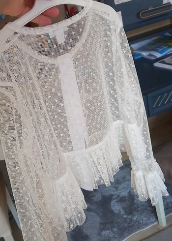 Kız Çocuk Beyaz Nakışlı Uzun Kollu Bolero 7 8 yaş - Görsel 2