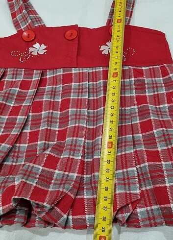 6-9 Ay Beden Kız bebek kırmızı ekoseli elbise