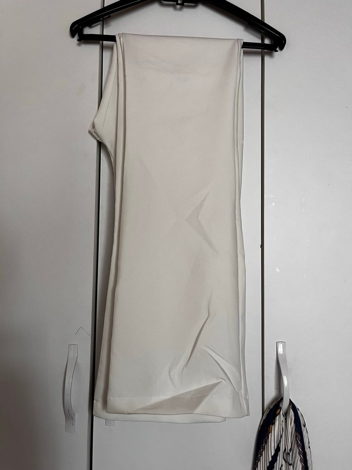 Düğmeli Beyaz Kadın ispanyol paça pantolon - Görsel 2