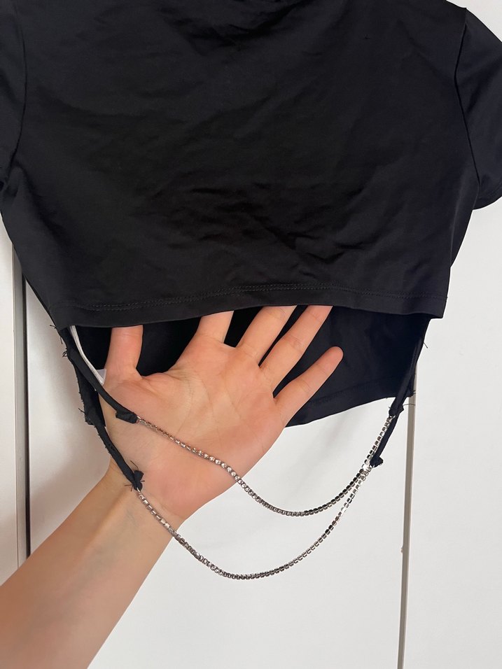 Siyah Kısa Kollu Crop Top - Görsel 3