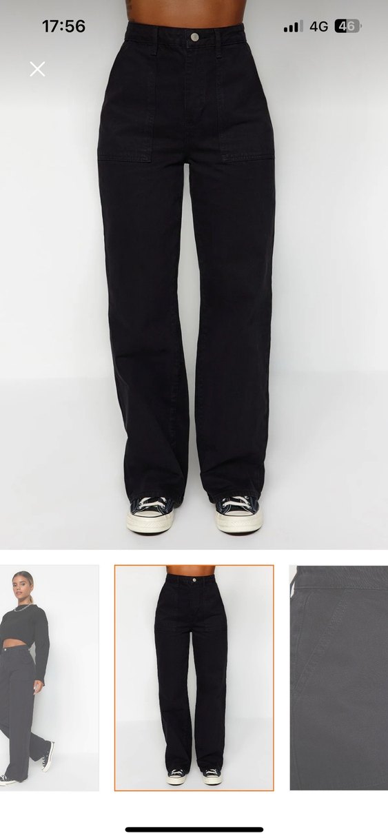 Siyah Düğmeli Bol Kesim Kadın Kot Pantolon - Görsel 3