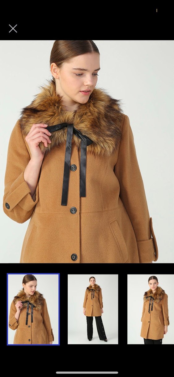 Ekol yün Kürk Detaylı Tarçın Kaban - Görsel 2